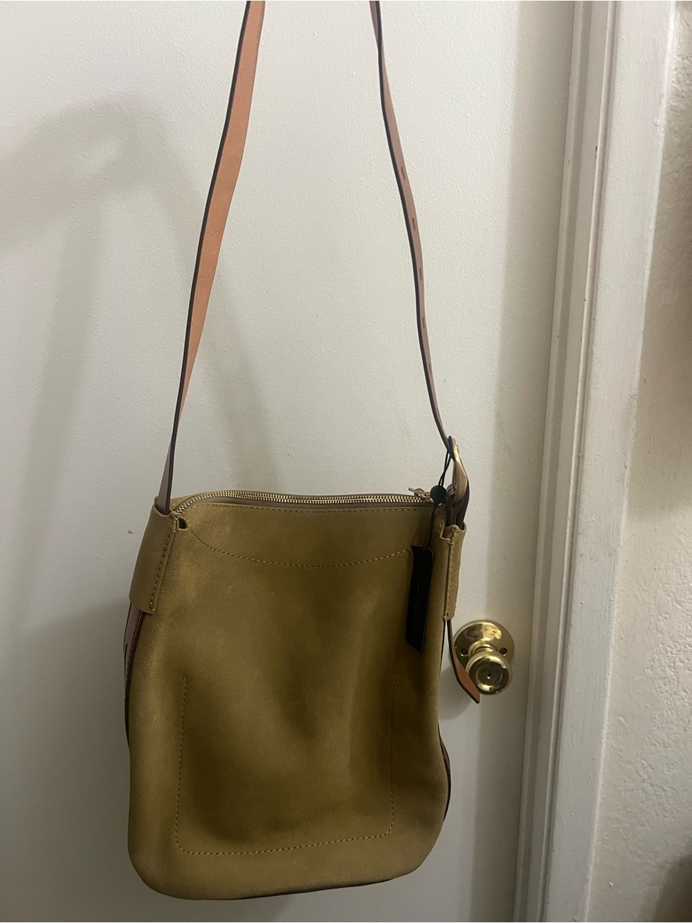 rag & bone Belize Suede Haze Green/Moss Zipper Crossbody/Shoulder Bag.